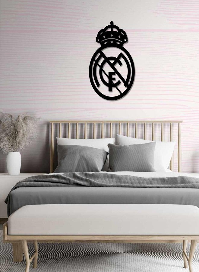 AD INFINITUM® Football Club Logo Wooden plaque | Hanging Wall Art Decor for Living Room Bedroom Kitchen Office | Aesthetic Gift for Football Fan (Real Madrid CF, Black (Single Layer)) - Image 5