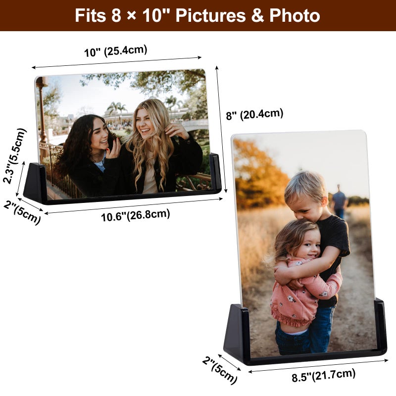 بوكسالات Boxalls 2 حزمة إطارات صورة أكريليك 8x10 مع إطار صور قاعدي أسود شفاف لمكافحة بدون إطار للمنضل أو عرض سطح المكتب (أفقي + عمودي) - Image 4