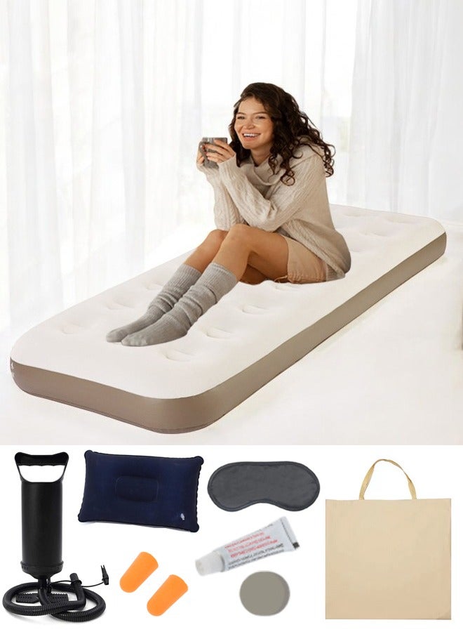 Thick Foldable Outdoor Camping Air Mattress Bed - Portable, Inflatable, Ultra-Comfortable with Hand Pump, Air Pillow and Accessories, Ideal for Camping, Hiking, and Travel (191x73x22 cm)