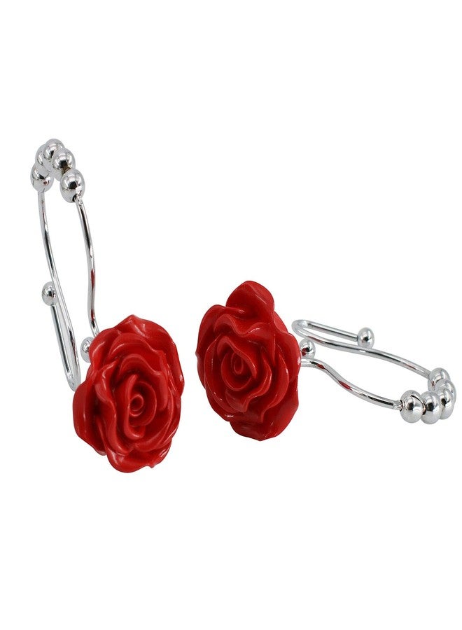 BEAVO Rose Shower Curtain Hooks,12 Pcs Double Glide Shower Curtain Rings Stainless Steel Rustproof Decorative Shower Hook Ring with Resin Rose Flower for Bathroom Shower Rods (Red) - Image 3