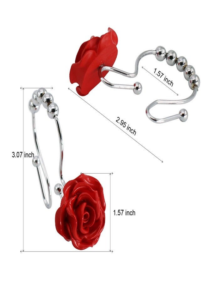 BEAVO Rose Shower Curtain Hooks,12 Pcs Double Glide Shower Curtain Rings Stainless Steel Rustproof Decorative Shower Hook Ring with Resin Rose Flower for Bathroom Shower Rods (Red) - Image 4