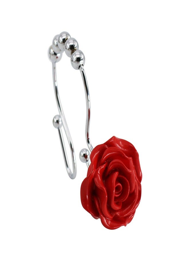 BEAVO Rose Shower Curtain Hooks,12 Pcs Double Glide Shower Curtain Rings Stainless Steel Rustproof Decorative Shower Hook Ring with Resin Rose Flower for Bathroom Shower Rods (Red) - Image 5