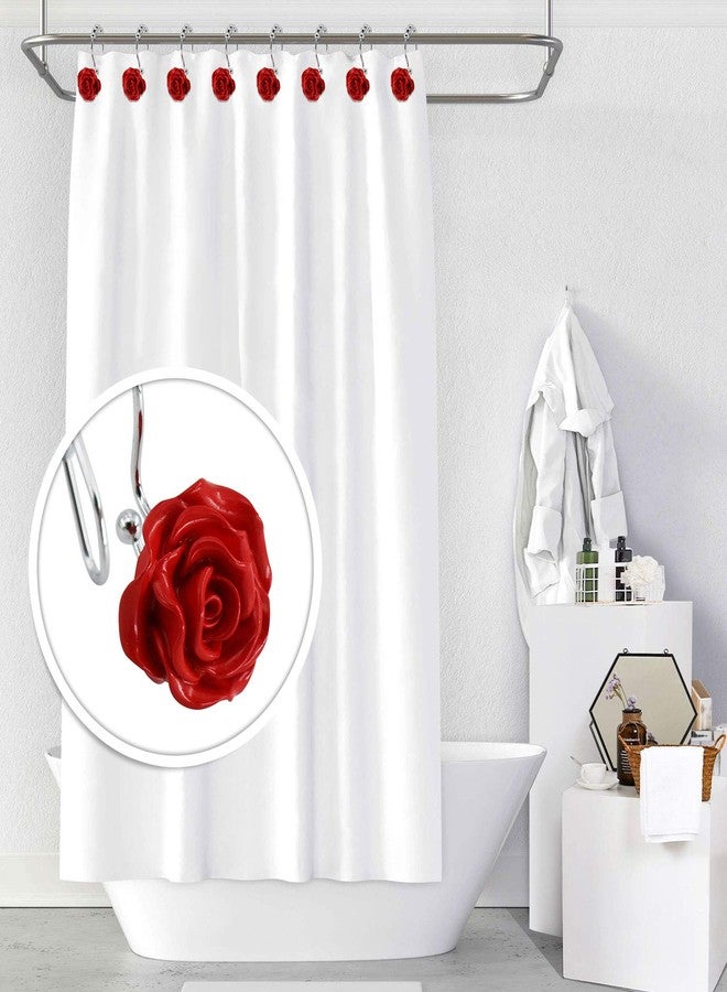BEAVO Rose Shower Curtain Hooks,12 Pcs Double Glide Shower Curtain Rings Stainless Steel Rustproof Decorative Shower Hook Ring with Resin Rose Flower for Bathroom Shower Rods (Red) - Image 2
