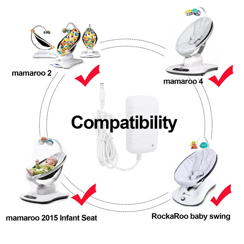 PDEEY Power Cord Replacement for 4moms Mamaroo 2/4, RockaRoo Baby Swing 12V 3A AC Adapter Charger 6.6 ft Cable - Image 3