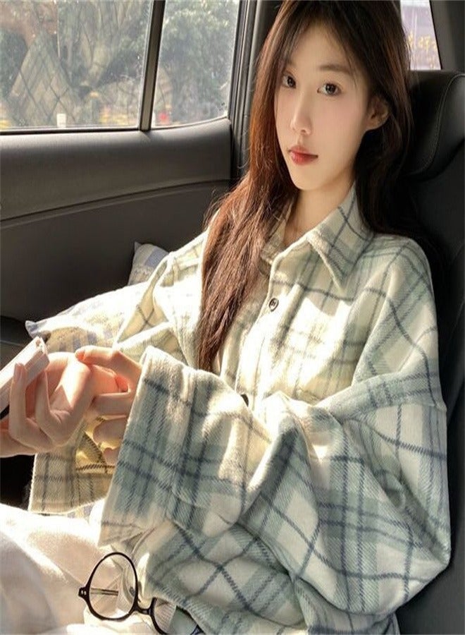 Women's Plaid Button Down Multicolor Wool Shirt - Image 1