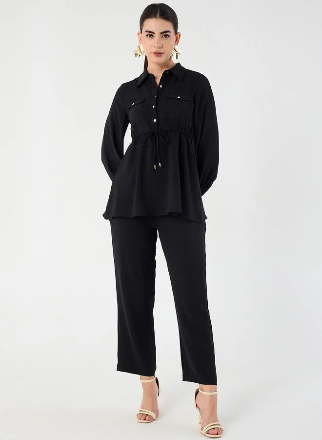 فيميلا Femmella Drawstring Detail Shirt and Tapered Pants Co-Ords