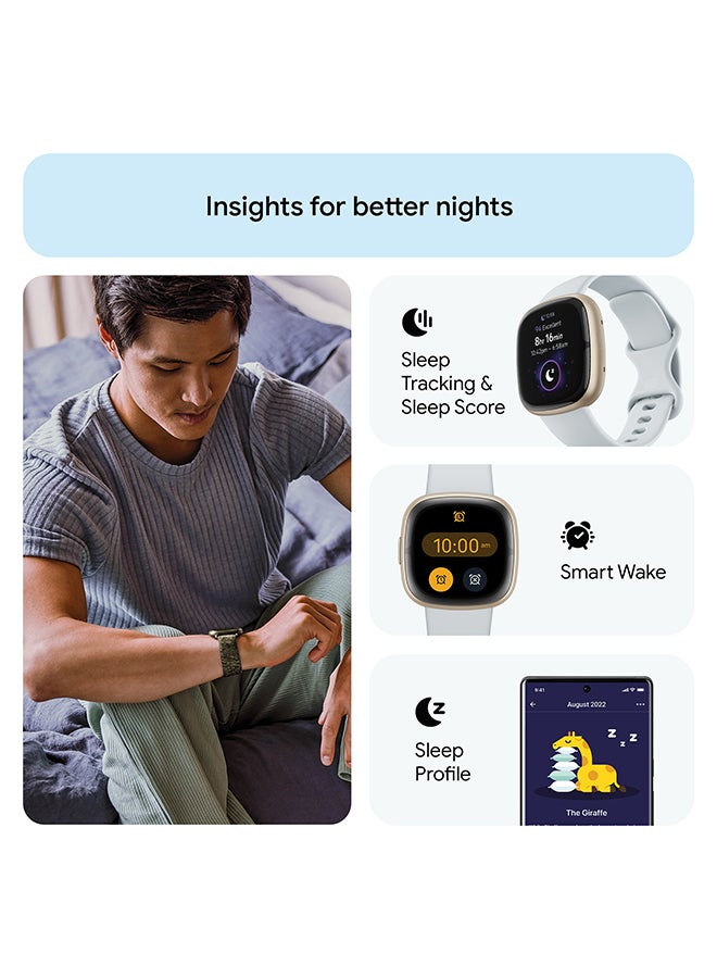 Fitbit Sense 2, Health and Fitness Smartwatch with built-in GPS, advanced health features, up to 6 days battery life - compatible with Android and iOS Blue Mist / Soft Gold Aluminium - Image 3