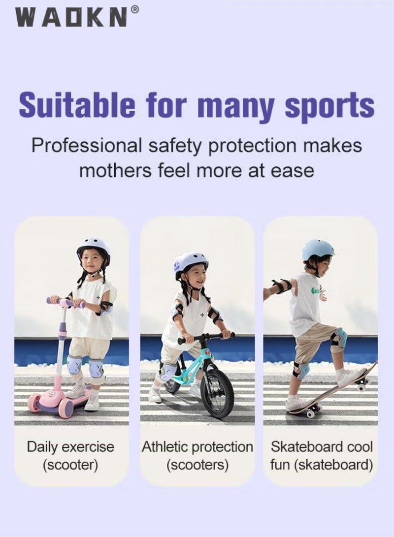 WAOKN 7 PCS Kids Bike Helmet Protective Gear Set with Elbow Pads, Knee Pads and Wrist Guards, Solid Protective Helmet with Adorable Patterns and Adjustable Design, Suitable for Multi-Sports Like Skateboarding, Bike, Scooter and Roller Skating  - Image 3