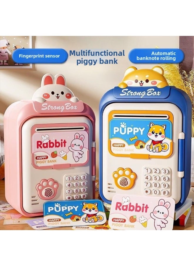 Generic Children's Password Piggy Bank Internet-famous Large Piggy Bank Gift Anti-fall Desirable Ornaments Gift Toys-Color:Smart House Blue [Password/Fingerprint/Currency/Music], Charging Edition  - Image 3