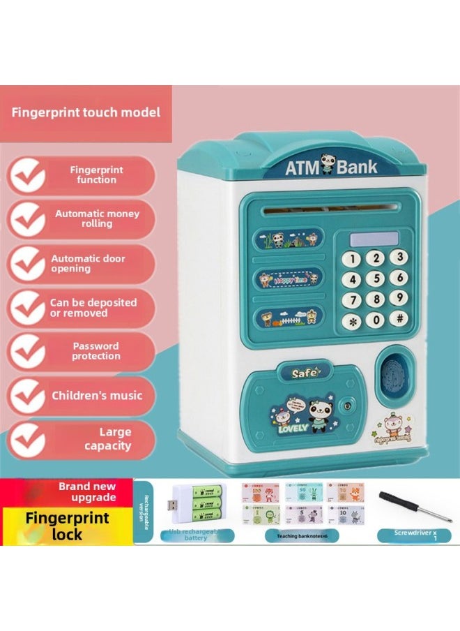 Generic Children's Password Piggy Bank Internet-famous Large Piggy Bank Gift Anti-fall Desirable Ornaments Gift Toys-Color:Smart House Blue [Password/Fingerprint/Currency/Music], Charging Edition  - Image 1