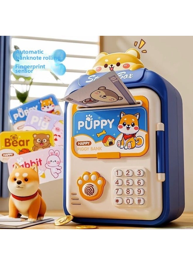 Generic Children's Password Piggy Bank Internet-famous Large Piggy Bank Gift Anti-fall Desirable Ornaments Gift Toys-Color:Smart House Blue [Password/Fingerprint/Currency/Music], Charging Edition  - Image 2