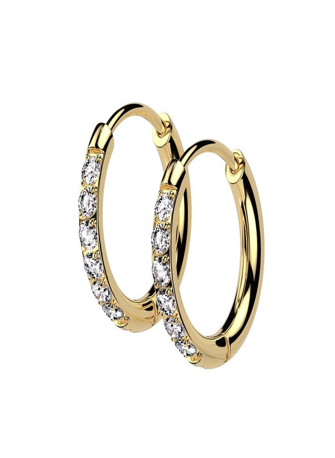 Pierced Owl 20GA 316L Stainless Steel CZ Crystal Lined 2mm Thin Hinged Huggie Hoop Earrings, Sold as a Pair (10mm Diameter, Gold Tone) - Image 1