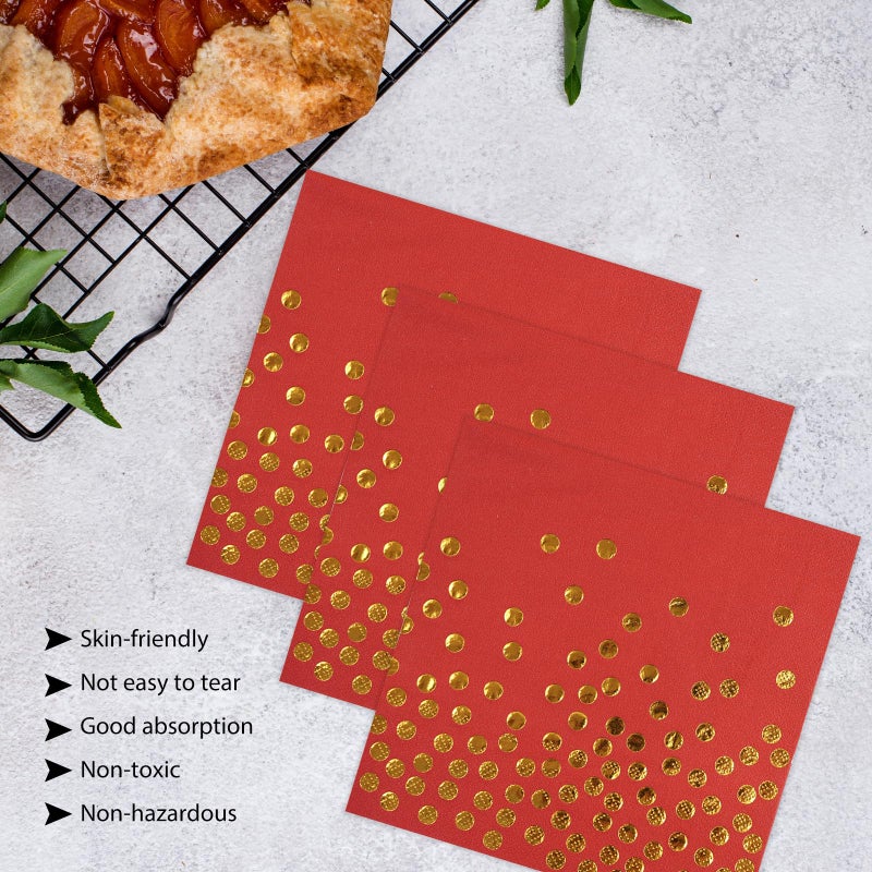 HFBOBP 50PCS Red Paper Plates and Napkins Set - Red and Gold Dot Disposable Party Plates Dinnerware Party Supplies Decorations for Birthdays, Christmas, Engagement and Weddings - Image 5