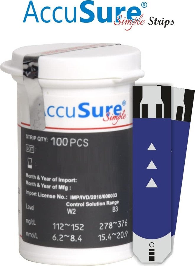 AccuSure اختبار جلوكوز الدم البسيط من AccuSure، 100 شريط، 2 × 50 شريط اختبار (متعدد الألوان) - Image 2