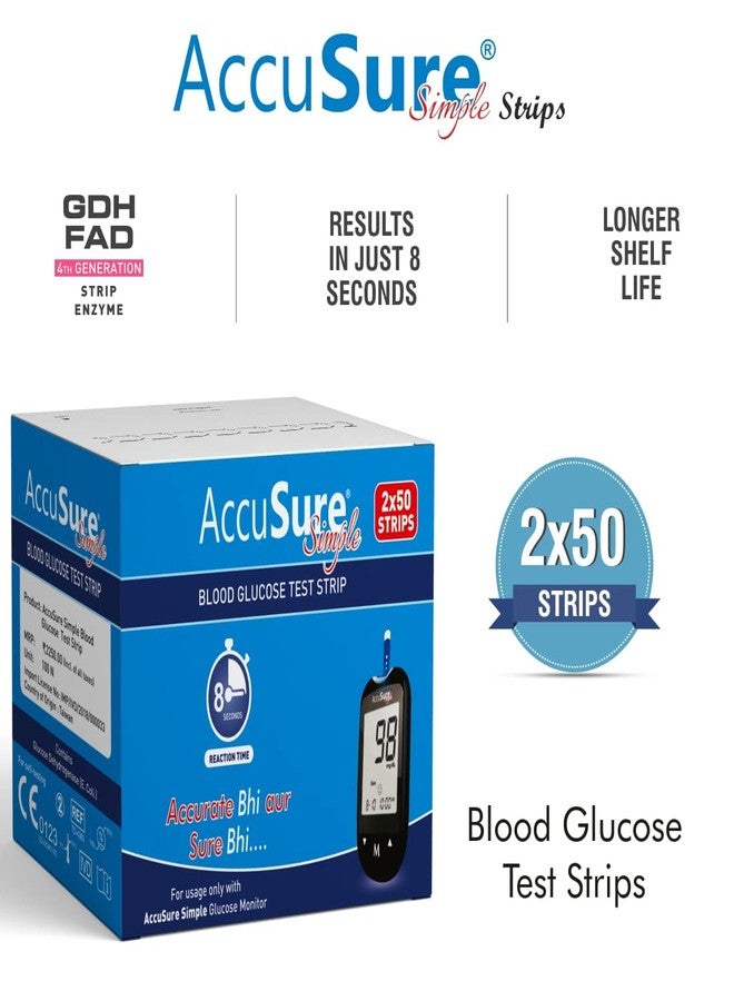AccuSure اختبار جلوكوز الدم البسيط من AccuSure، 100 شريط، 2 × 50 شريط اختبار (متعدد الألوان) - Image 4