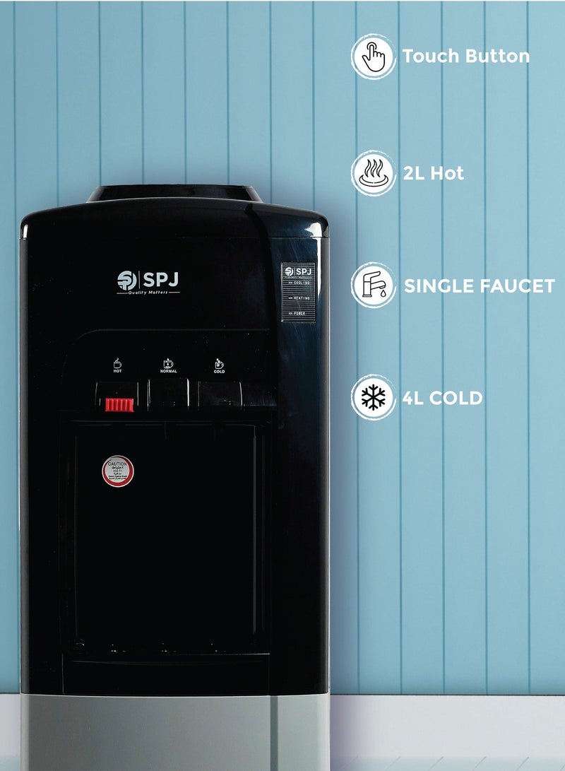 SPJ Top Loading Water Dispenser with Cabinet Tap for Hot & Cold and Normal Water, 16L Cabinet ,SS304 Tank ,Child Lock Safety , Antibacterial Material ,Floor Standing Low Noise Fast Cooling, Perfect for Home,  Shopping Malls, and Office(SILVER & Black) - Image 5