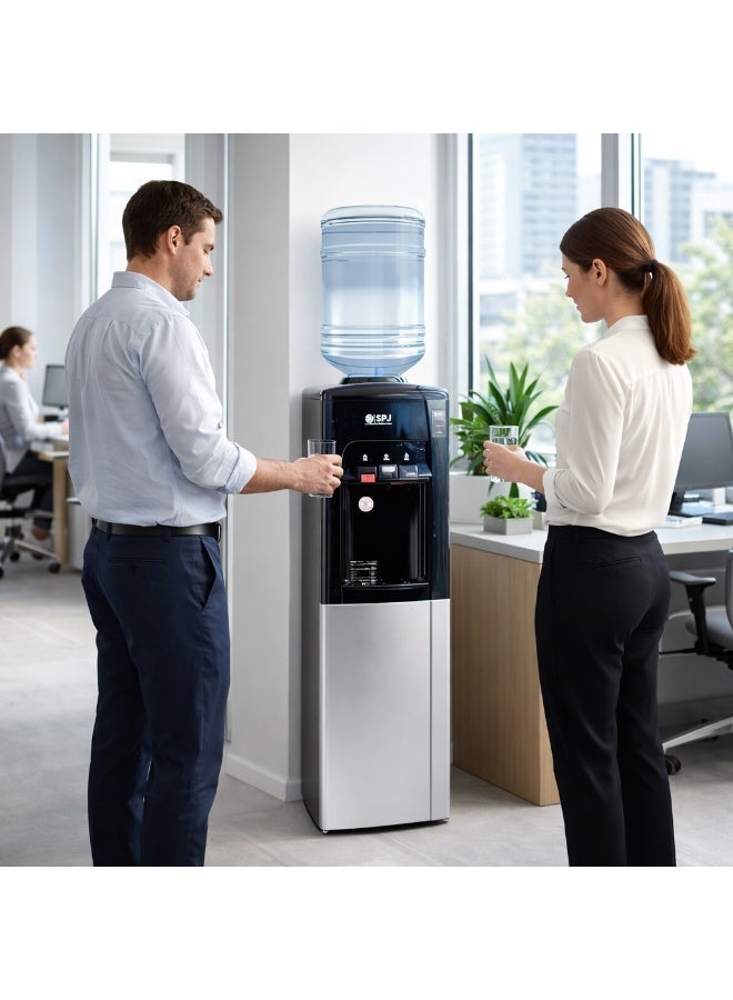 SPJ Top Loading Water Dispenser with Cabinet Tap for Hot & Cold and Normal Water, 16L Cabinet ,SS304 Tank ,Child Lock Safety , Antibacterial Material ,Floor Standing Low Noise Fast Cooling, Perfect for Home,  Shopping Malls, and Office(SILVER & Black) - Image 3