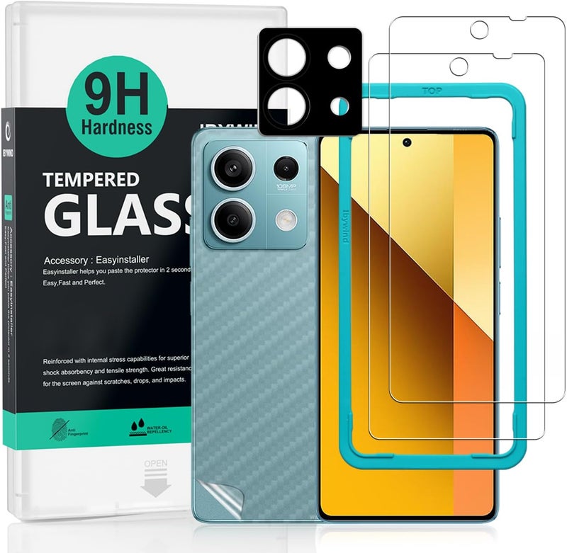 Ibywind 2 Pack Screen Protector For Xiaomi Redmi Note 13 5G 6.67",9H Hardness Tempered Glass,With 1Pc Camera Lens Protector,1Pc Back Carbon Fiber Film,Easy to install - Image 1