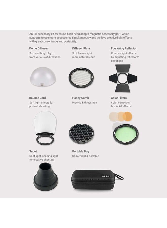 Godox AK-R1 Pocket Flash Light Accessories Kit Compatible for Godox V1 Flash Series,V1-S V1-N V1-C etc Round Flash,use Godox H200R Round Flash Head Compatible for AD200 AD200 pro - Image 2