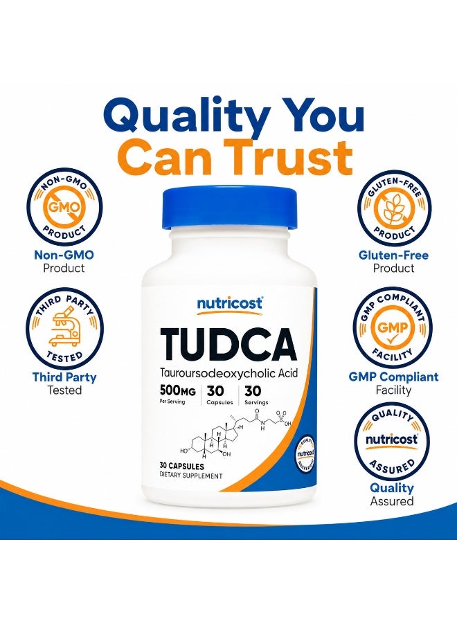 Nutricost TUDCA Tauroursodeoxycholic Acid 500mg Liver and Bile Acid Support Supplement 30 Capsules - Image 5