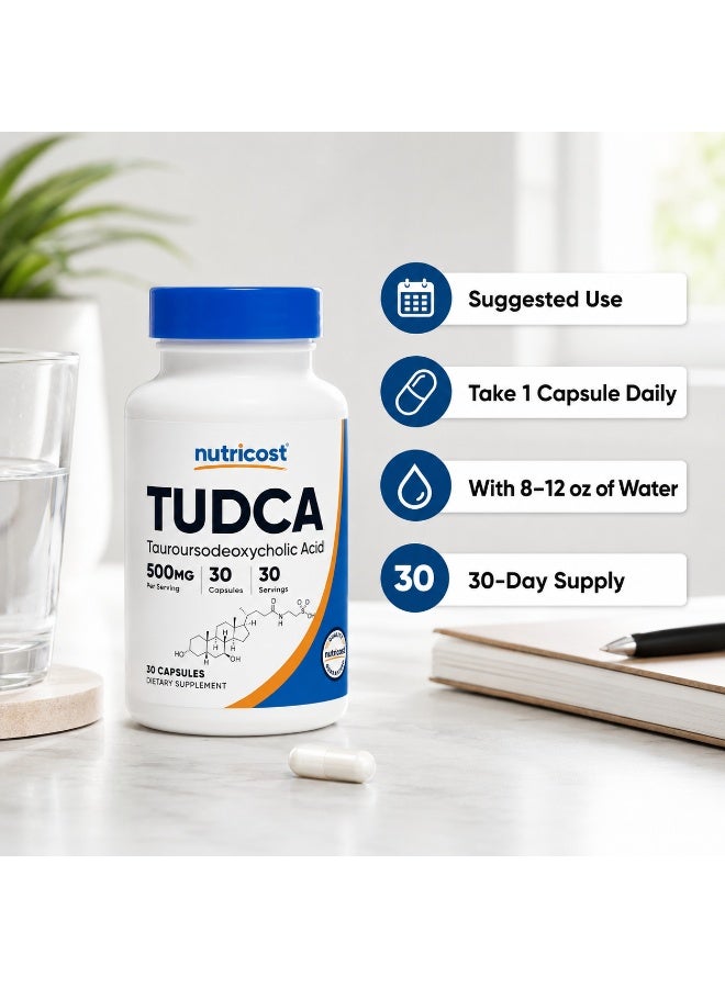 Nutricost TUDCA Tauroursodeoxycholic Acid 500mg Liver and Bile Acid Support Supplement 30 Capsules - Image 2