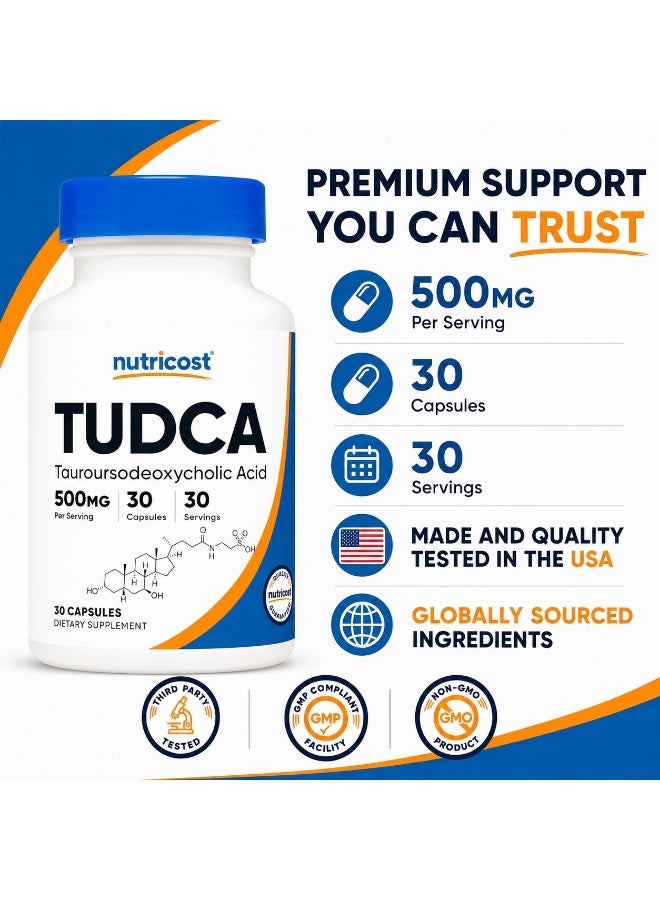 Nutricost TUDCA Tauroursodeoxycholic Acid 500mg Liver and Bile Acid Support Supplement 30 Capsules - Image 4