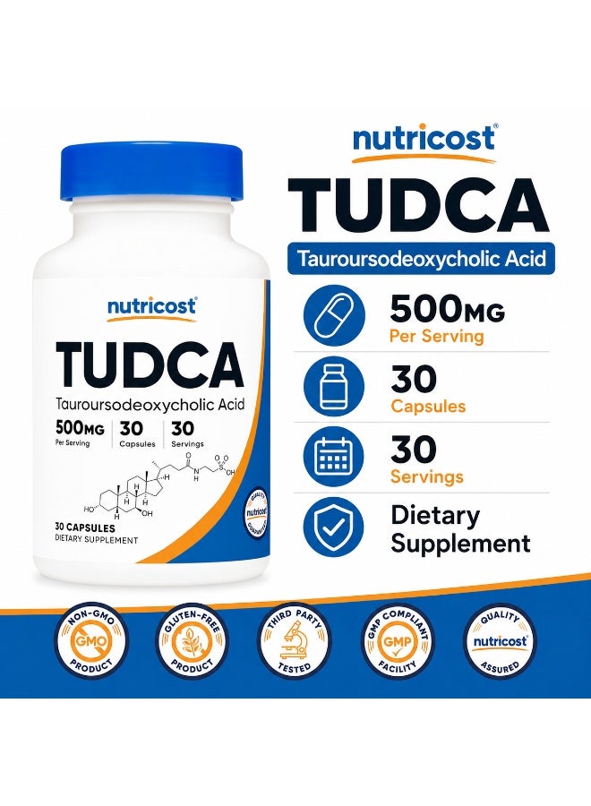 Nutricost TUDCA Tauroursodeoxycholic Acid 500mg Liver and Bile Acid Support Supplement 30 Capsules - Image 3