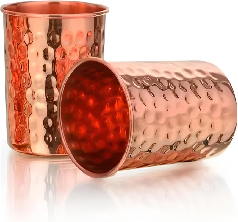 Adoko 100% Pure Copper Hammered Design Tumbler with Ayurvedic Health Benefits | 300ml, 1Pc | Drinking Serving Water Copper Utensils Glass - Image 4