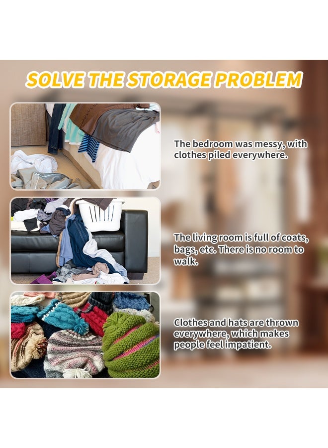 3-Row Metal Clothes Rack, Freestanding Hanger with Side Hooks, Multi Functional Wardrobe for Storing Clothes, Accessories, Shoes, Bags, Towels - Image 3