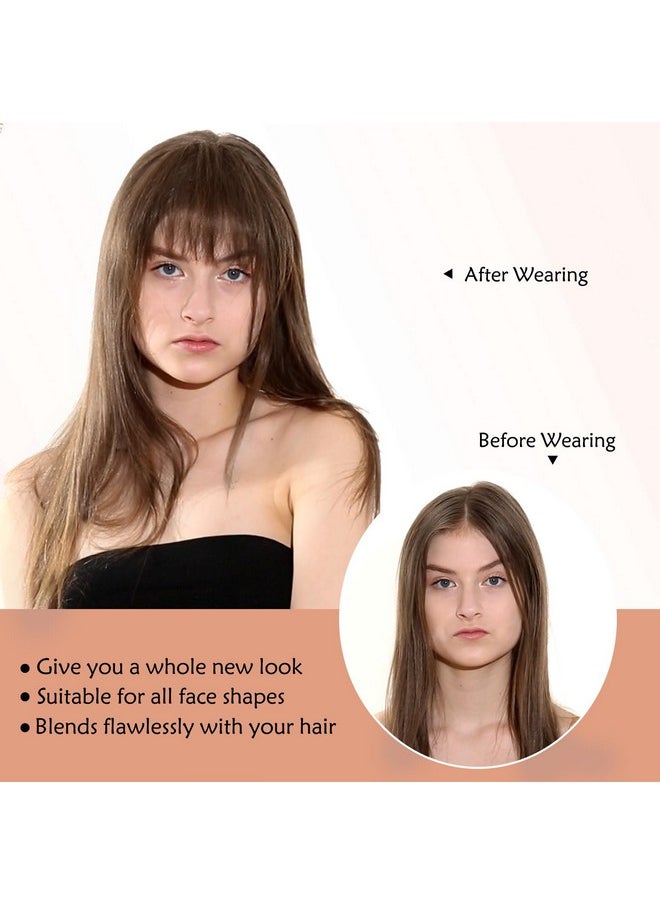 HANYUDIE - Clip In Bangs Human Hair Bangs Hairpiece Brown Bangs Clip On Bangs With Temple Wispy Bangs Hair Extensions For Women(Medium Borwn) - Image 1