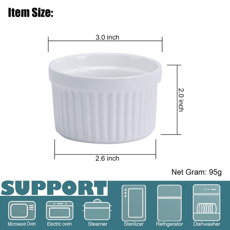 GPYG Porcelain Ramekins 4Oz Set Of 8 Souffle Dishes Oven Safe Ramekin Bowls Serving For Creme Brulee Custard Pudding Mini Desserts Jam Dips Sauces Ramekins For Baking - Image 4