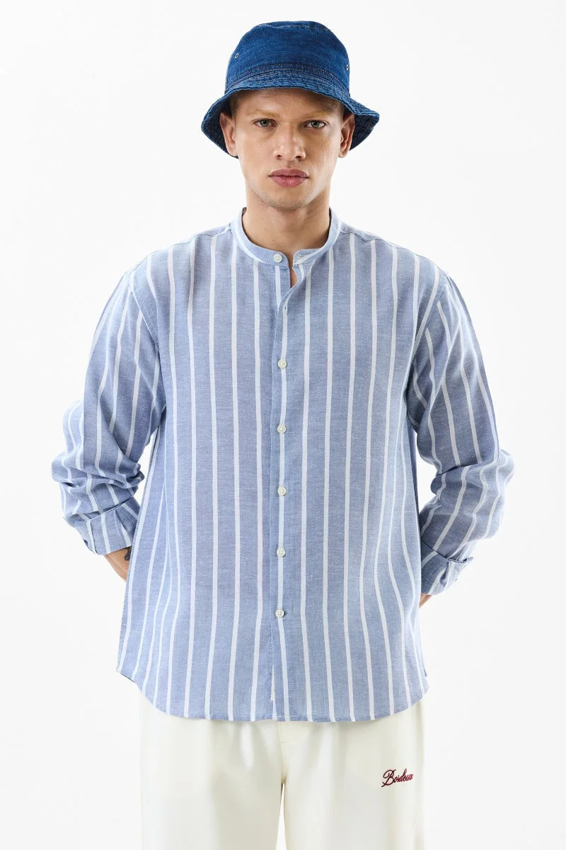 SNITCH Light Blue Striped Long Sleeve Regular Fit Shirt