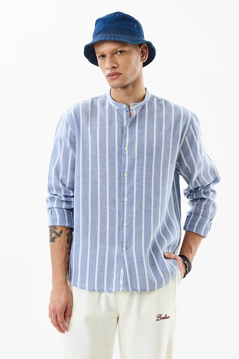 SNITCH Light Blue Striped Long Sleeve Regular Fit Shirt