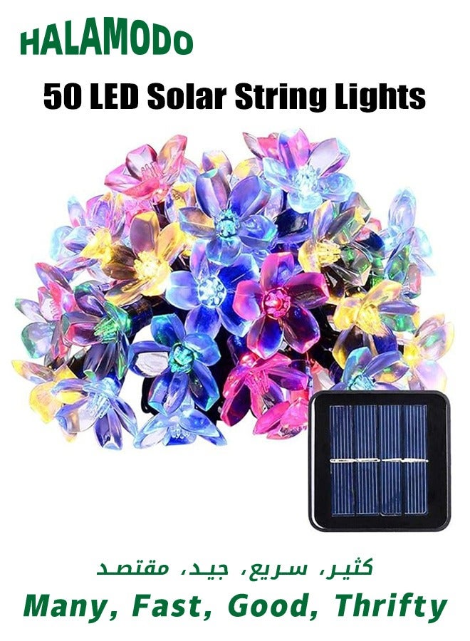 Generic سلسلة مصابيح تعمل بالطاقة الشمسية بأزهار الكرز، 50 مصباح LED يعمل بالطاقة الشمسية، مصابيح حديقة الزهور الشمسية بزهرة الجنية، إضاءة ديكور متعددة الألوان، لحفلات الزفاف في الهواء الطلق وتزيين العطلات، 7 أمتار  - Image 1