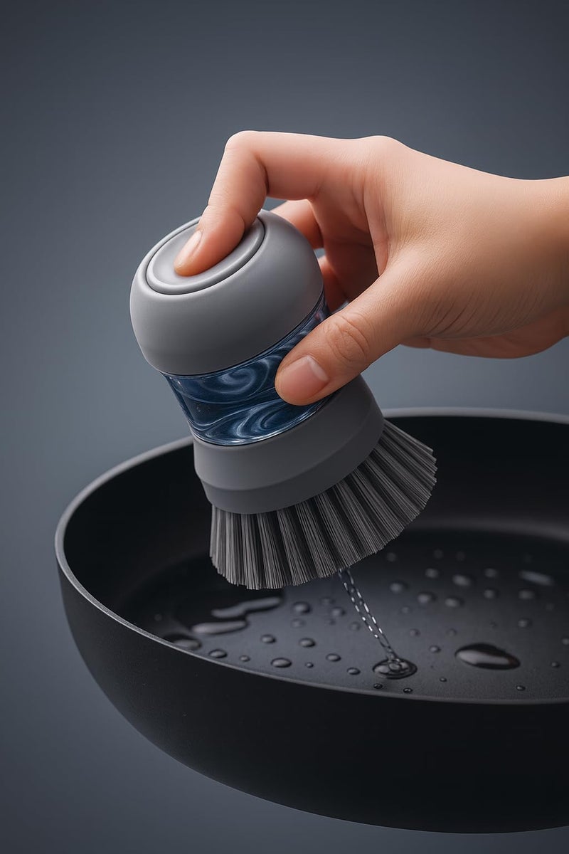 Top Chef Cleaning Brush Set with Soap Dispenser and Drip Tray - for Dishes, Pots, Pans, and Kitchen Sink Cleaning (Grey) - Image 3