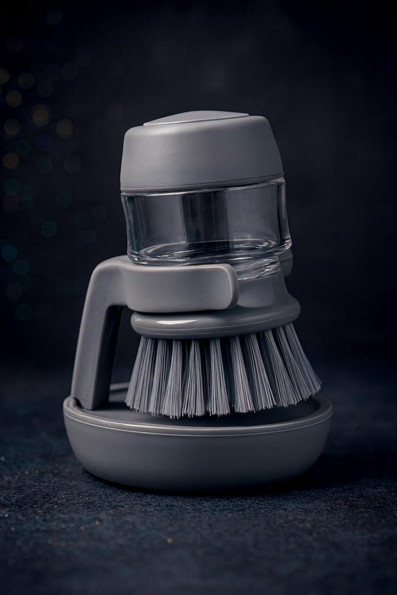 Top Chef Cleaning Brush Set with Soap Dispenser and Drip Tray - for Dishes, Pots, Pans, and Kitchen Sink Cleaning (Grey) - Image 1