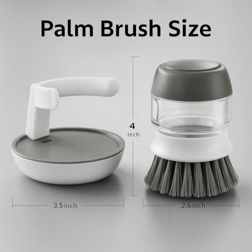 Top Chef Cleaning Brush Set with Soap Dispenser and Drip Tray - for Dishes, Pots, Pans, and Kitchen Sink Cleaning (Grey) - Image 2