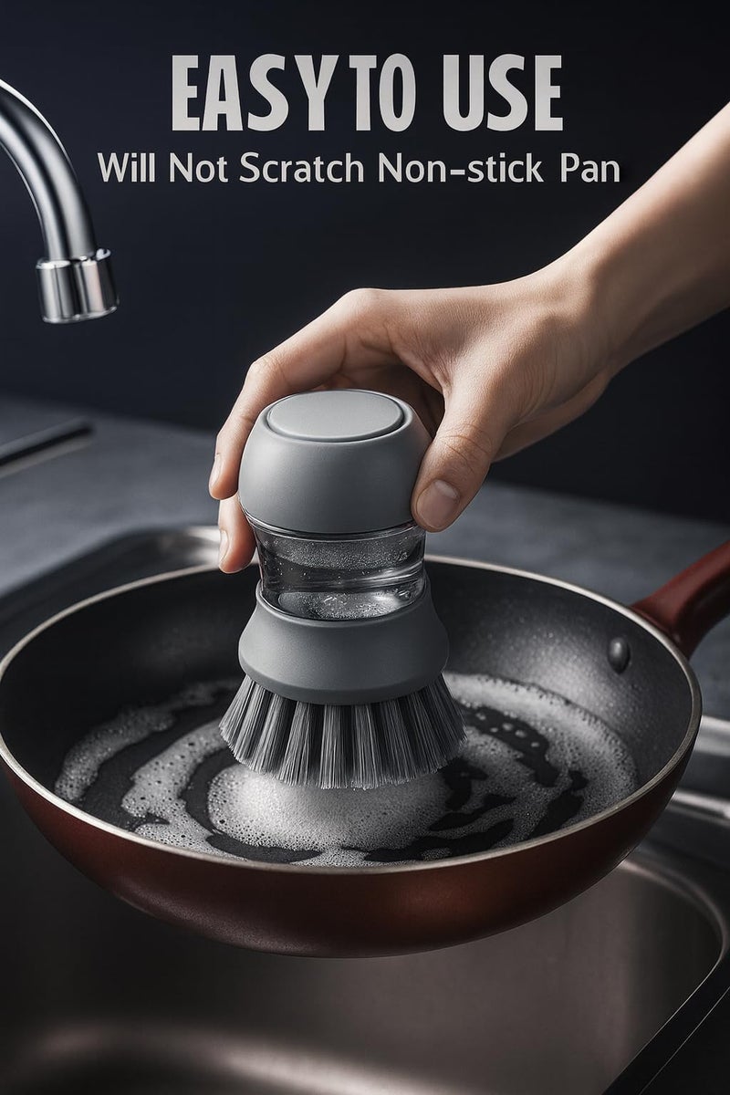 Top Chef Cleaning Brush Set with Soap Dispenser and Drip Tray - for Dishes, Pots, Pans, and Kitchen Sink Cleaning (Grey) - Image 4