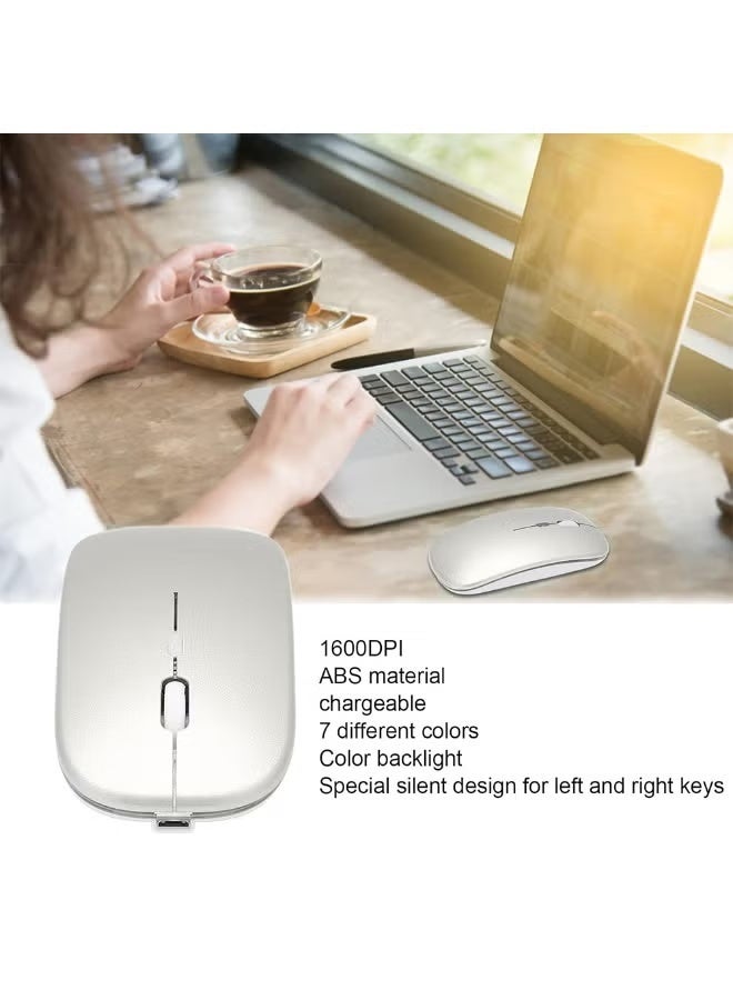 Wireless Bluetooth Mouse, Bluetooth 5.1 + 2.4GHz USB Wireless Receiver, Type-C Rechargeable Silent Bluetooth Wireless Mouse for PC, Laptop, Tablet, Mobile Phone, 3 Presets Adjustable DPI (Silver) - Image 4
