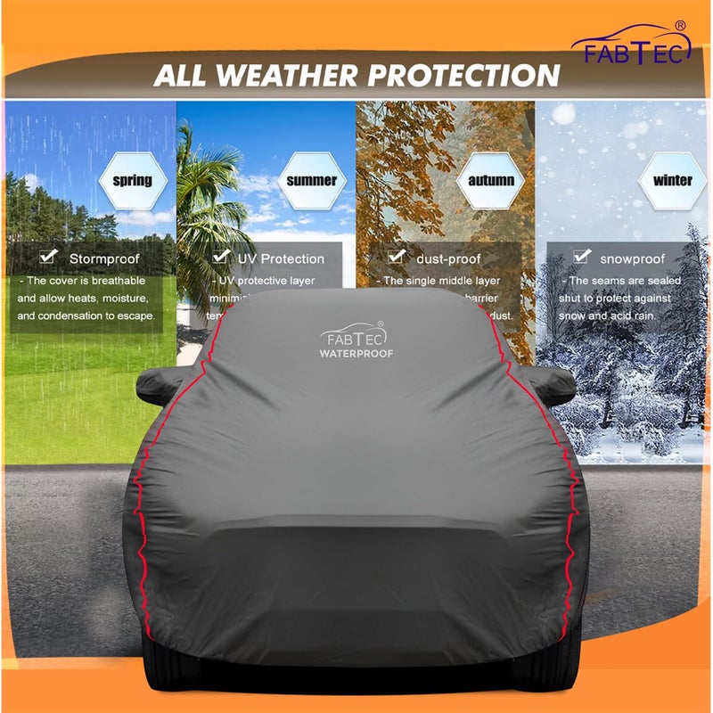 FABTEC Waterproof Premium Car Cover for Tata Nexon with Mirror Pocket Super Waterproof Car Body Cover Heavy Duty Durable Peva Grey with Red Piping - Image 2