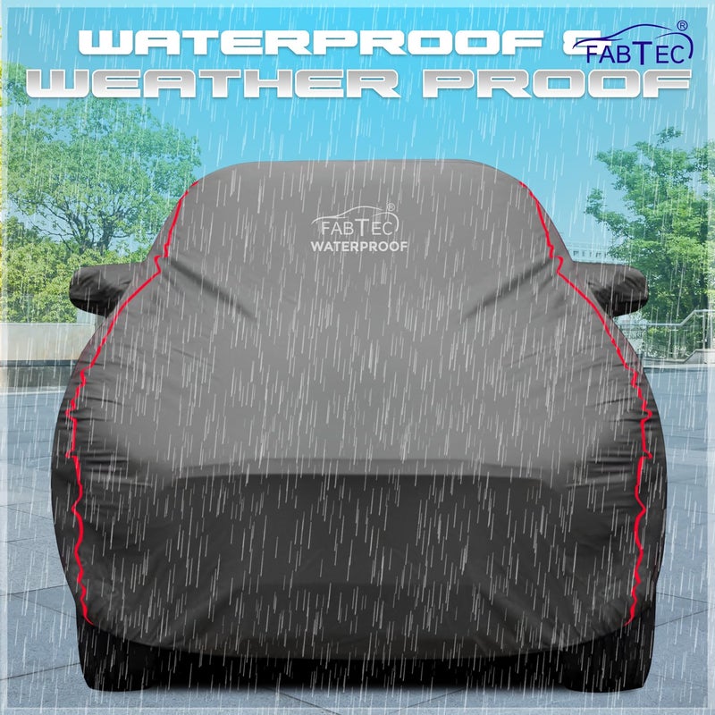 FABTEC Waterproof Premium Car Cover for Tata Nexon with Mirror Pocket Super Waterproof Car Body Cover Heavy Duty Durable Peva Grey with Red Piping - Image 3