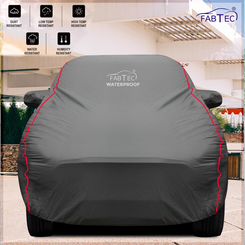 FABTEC Waterproof Premium Car Cover for Tata Nexon with Mirror Pocket Super Waterproof Car Body Cover Heavy Duty Durable Peva Grey with Red Piping - Image 4