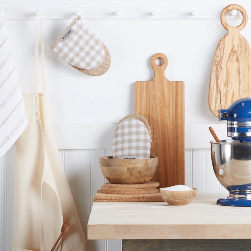 KitchenAid Gingham Mini Oven Mitt 2-Pack Set, Milkshake Tan, 5.5"x8" - Image 2