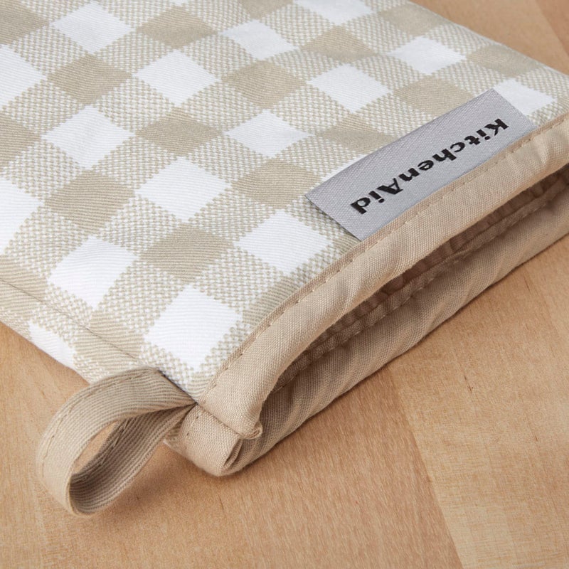 KitchenAid Gingham Mini Oven Mitt 2-Pack Set, Milkshake Tan, 5.5"x8" - Image 3