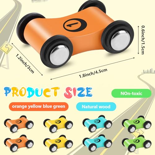 XLSXEXCL 24 Pcs Wooden Cars for Ramp Wooden Car Ramp Replacement Car Toy Vehicle Play Sets Top Bright Car Ramp Toy for Race Track Replacement Cars Aged 3 Toddlers Party Gift - Image 5