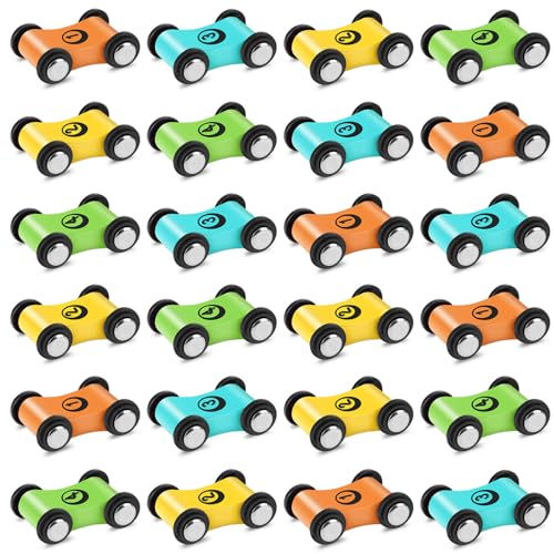 XLSXEXCL 24 Pcs Wooden Cars for Ramp Wooden Car Ramp Replacement Car Toy Vehicle Play Sets Top Bright Car Ramp Toy for Race Track Replacement Cars Aged 3 Toddlers Party Gift - Image 1