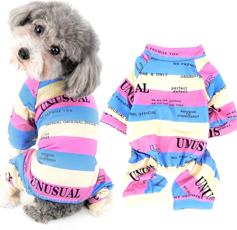 KASTWAVE Ergonomic build Small Dog Pajamas Cotton Jumpsuit with 4 Legs, Cute Stripe Puppy Pyjamas Soft Breathable Pullover Romper for Chihuahua, Poodle, Indoor Sleepwear and Photo Shoots, Suitable for weight 4-6 catties Sand resistant - Image 1