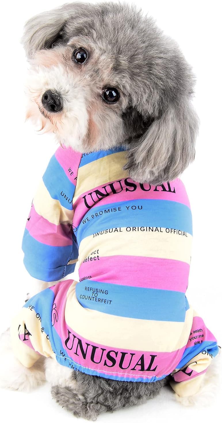 KASTWAVE Ergonomic build Small Dog Pajamas Cotton Jumpsuit with 4 Legs, Cute Stripe Puppy Pyjamas Soft Breathable Pullover Romper for Chihuahua, Poodle, Indoor Sleepwear and Photo Shoots, Suitable for weight 4-6 catties Sand resistant - Image 5