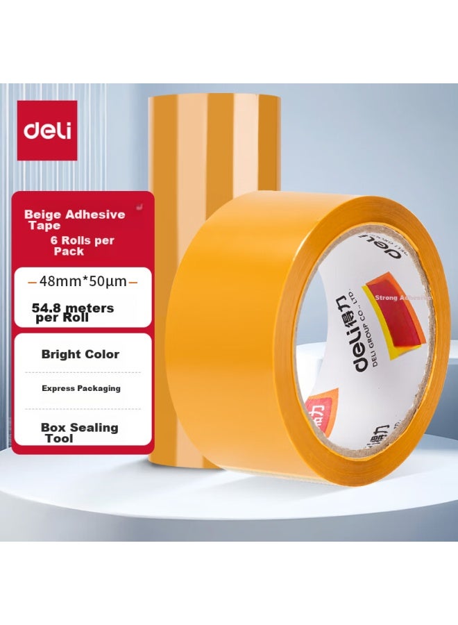 Deli High-quality Beige Packing Tape, Wide Adhesive Tape, 48mm*60y*50μm (54.8m/roll), 6 Rolls, Office Supplies, 30238 - Image 1
