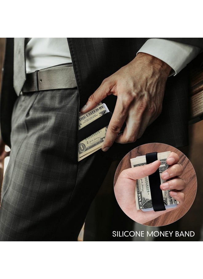 Jerify - Set Of 8 Wallet Band Money Bands Silicone Bands For Money Cash Cards Elastic Money Holder Wallet Money Clip Alternative With 4 Pvc Cards For Men Women (Black) - Image 1